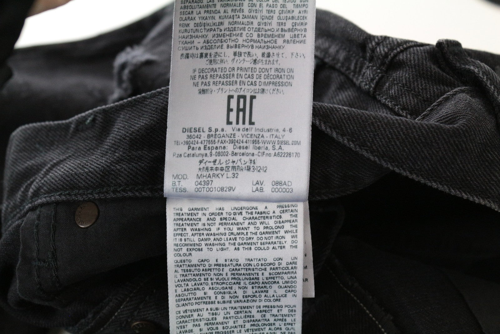 DIESEL Mharky 088AD W29/L32 Black Button-Fly Jeans for Men's Skinny Pure Cotton