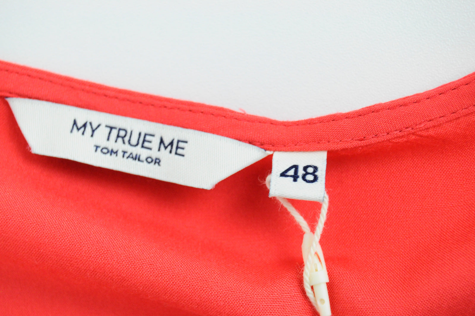 TOM TAILOR Women Blouse 48 Coral Red Wrap V-Neck Belted 3/4 Sleeve Lightweight