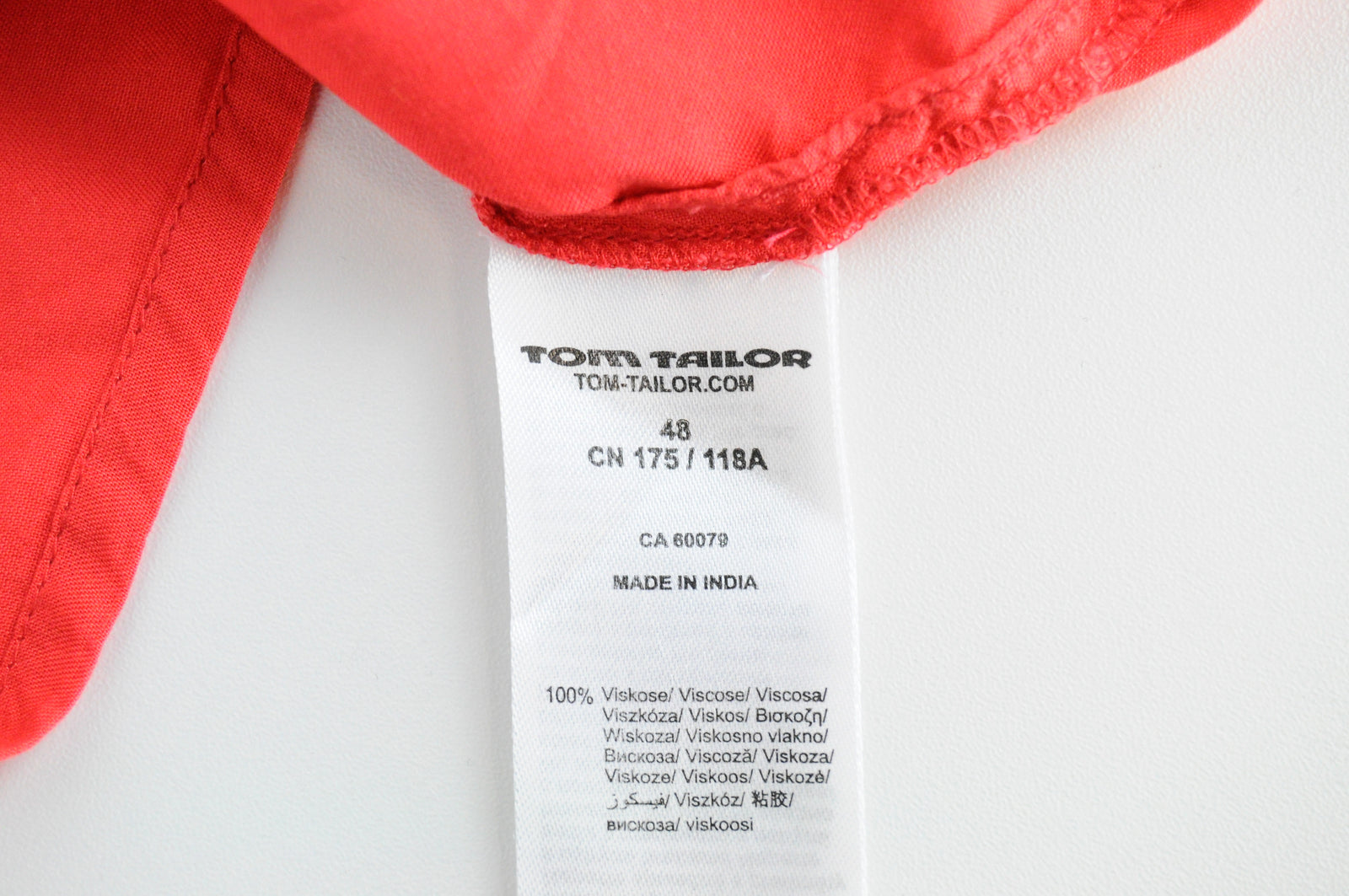 TOM TAILOR Women Blouse 48 Coral Red Wrap V-Neck Belted 3/4 Sleeve Lightweight