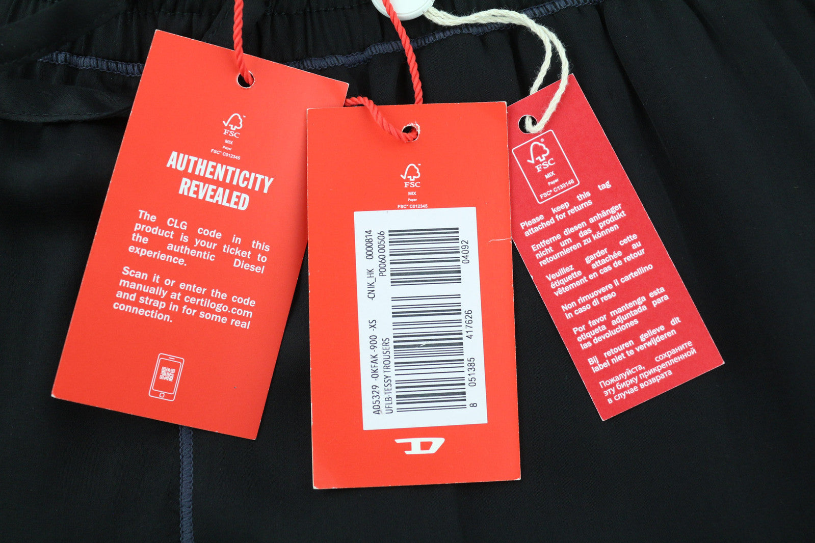 DIESEL UFLB-Tessy Women Trousers XS Black Sweat Elastic Waist Slim Fit Logo