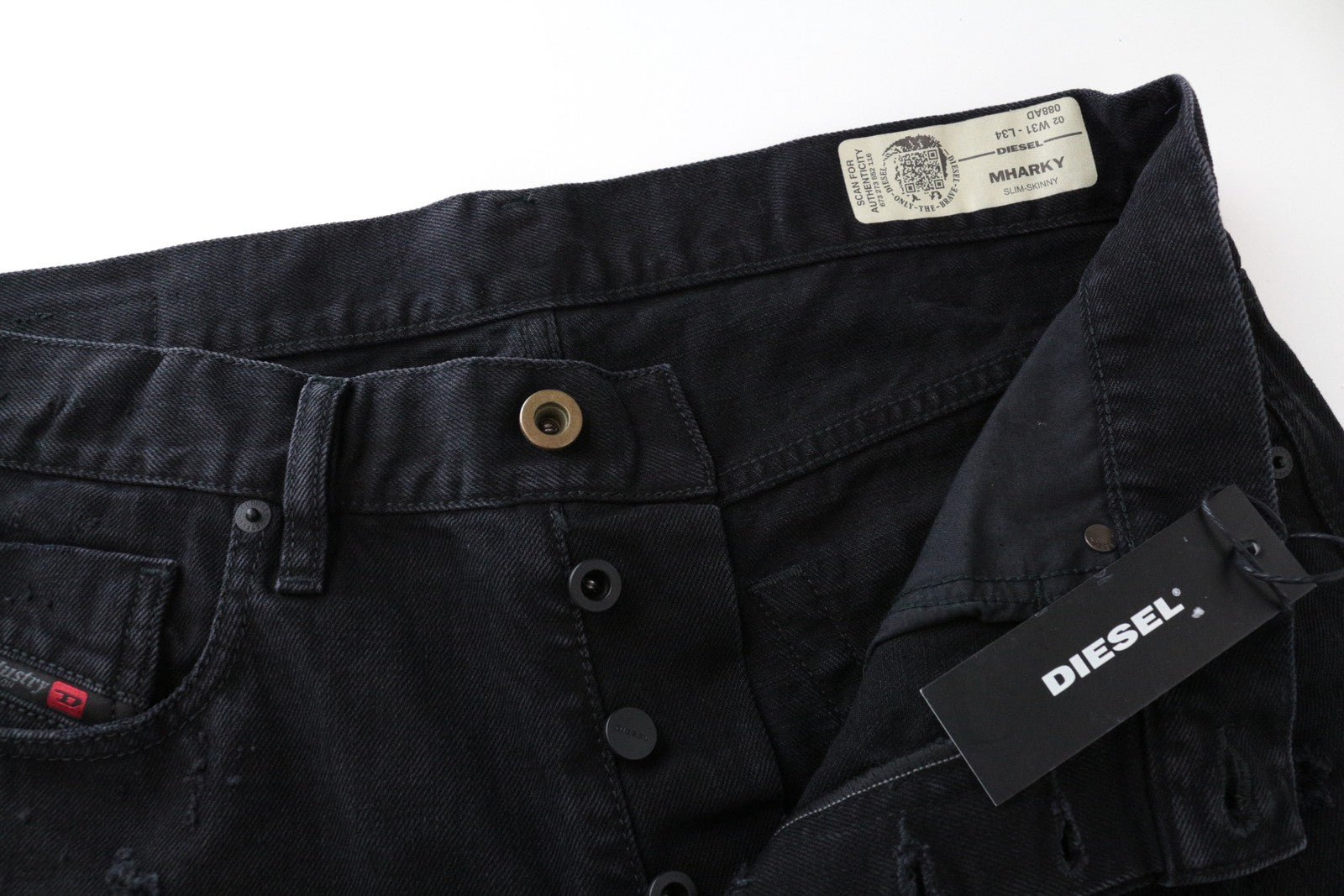 DIESEL Mharky 088AD W31/L34 Black Skinny Fit Jeans Button-Fly Men's Cotton Style