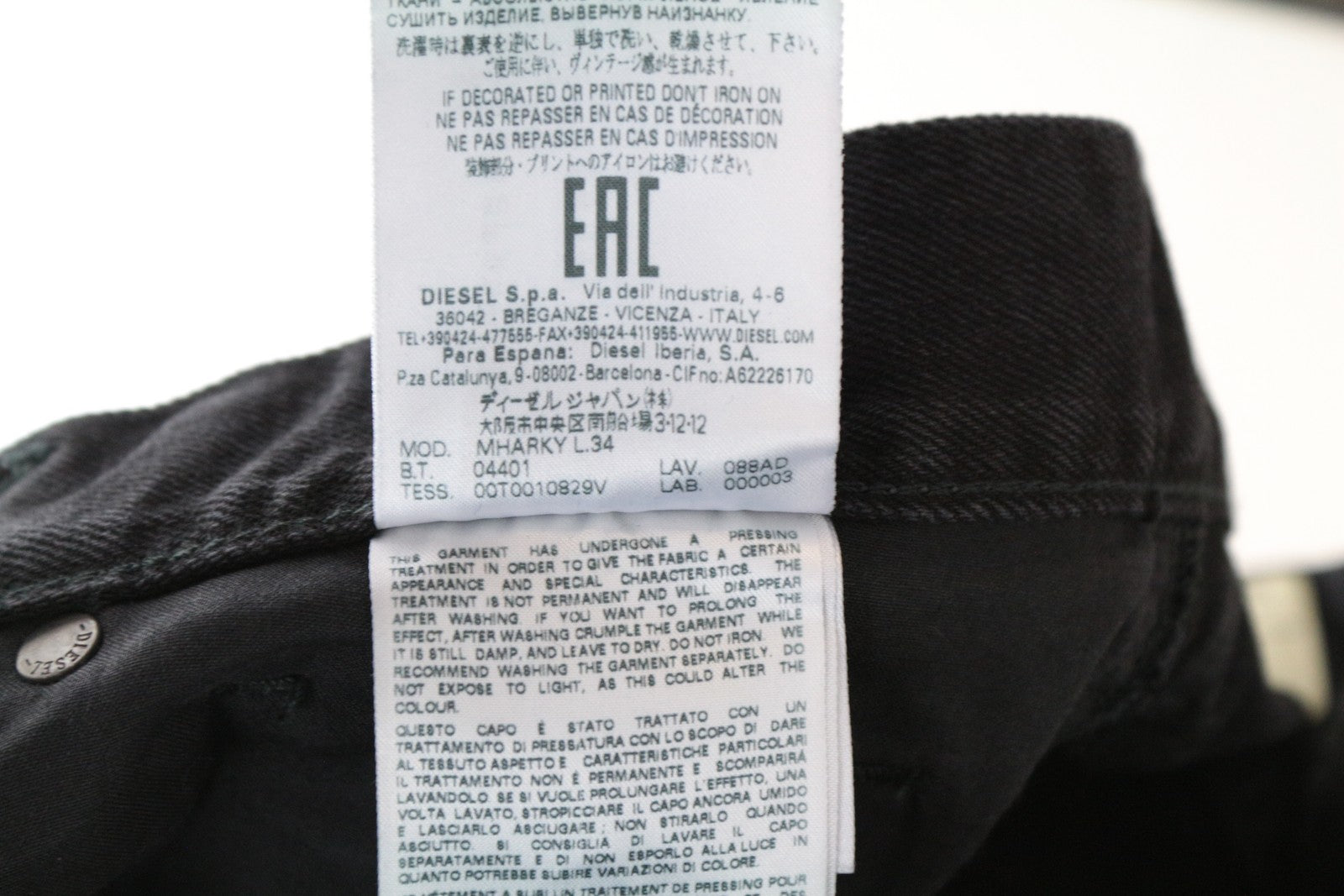 DIESEL Mharky 088AD W31/L34 Black Skinny Fit Jeans Button-Fly Men's Cotton Style