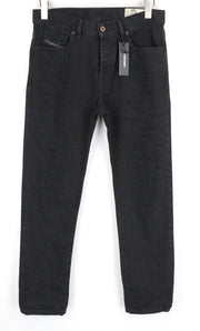 DIESEL Mharky 088AD W29/L30 Skinny Fit Ripped Jeans Black Pure Cotton for Men's