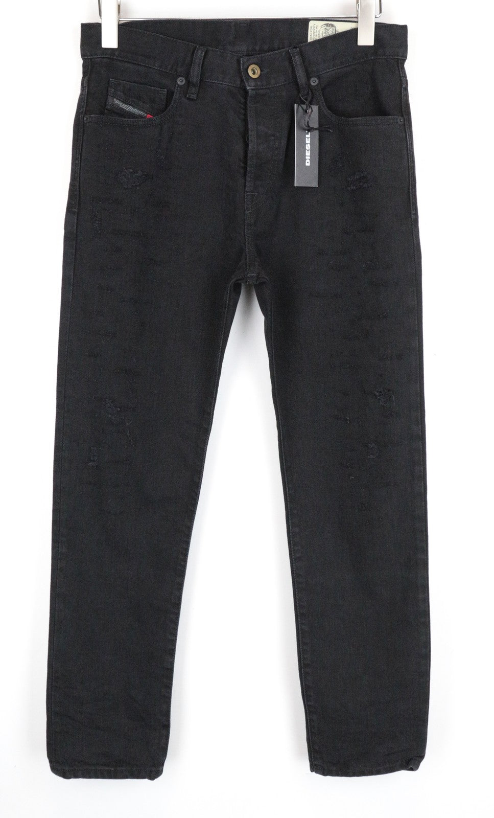 DIESEL Mharky 088AD W29/L30 Skinny Fit Ripped Jeans Black Pure Cotton for Men's