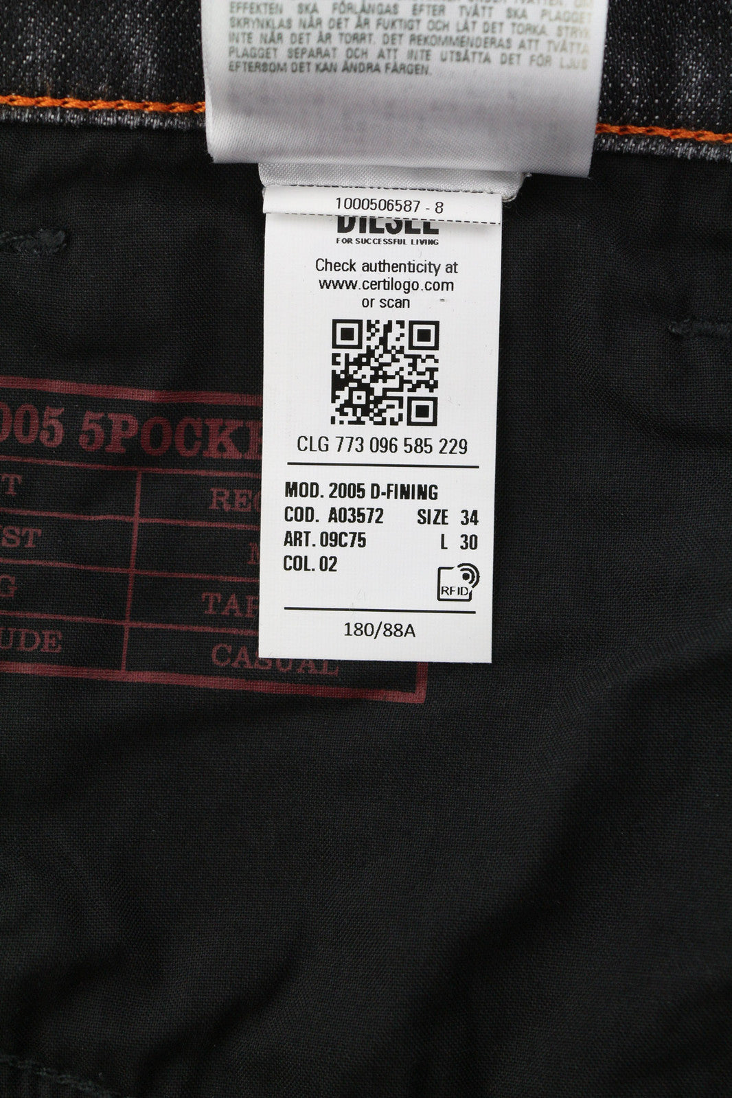 DIESEL 2005 D-Fining 09C75 Men Jeans W34/L30 Regular Tapered Mid Waist RRP€275