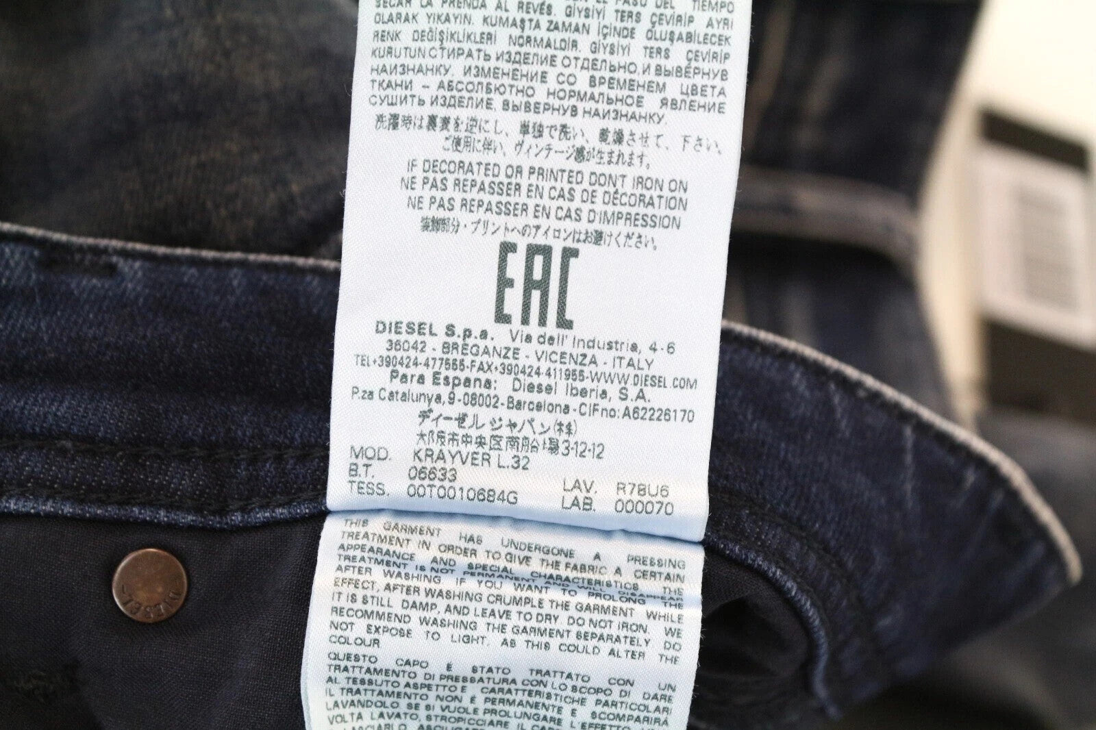 DIESEL Krayver R78U6 Men's Jeans W28/L32 Slim Carrot Blue Cotton Stretch Washed