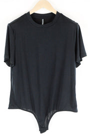 PIECES Women T-Shirt L Black Short Sleeved Bodystocking Curve Fit Round Neck