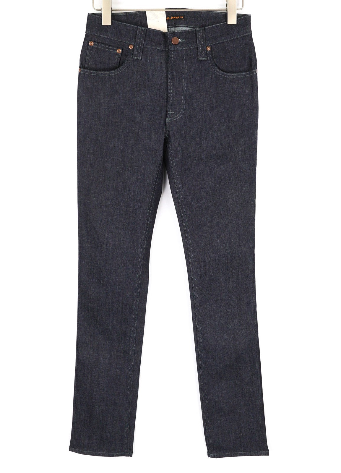 NUDIE Thin Finn Men Jeans W30/L34 Organic Dry Dark Zipper Denim Blue Dark Logo