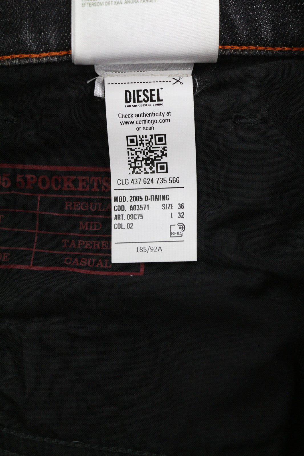 DIESEL 2005 D-Fining 09C75 Men Jeans W36/L32 Regular Tapered Mid Waist RRP€275