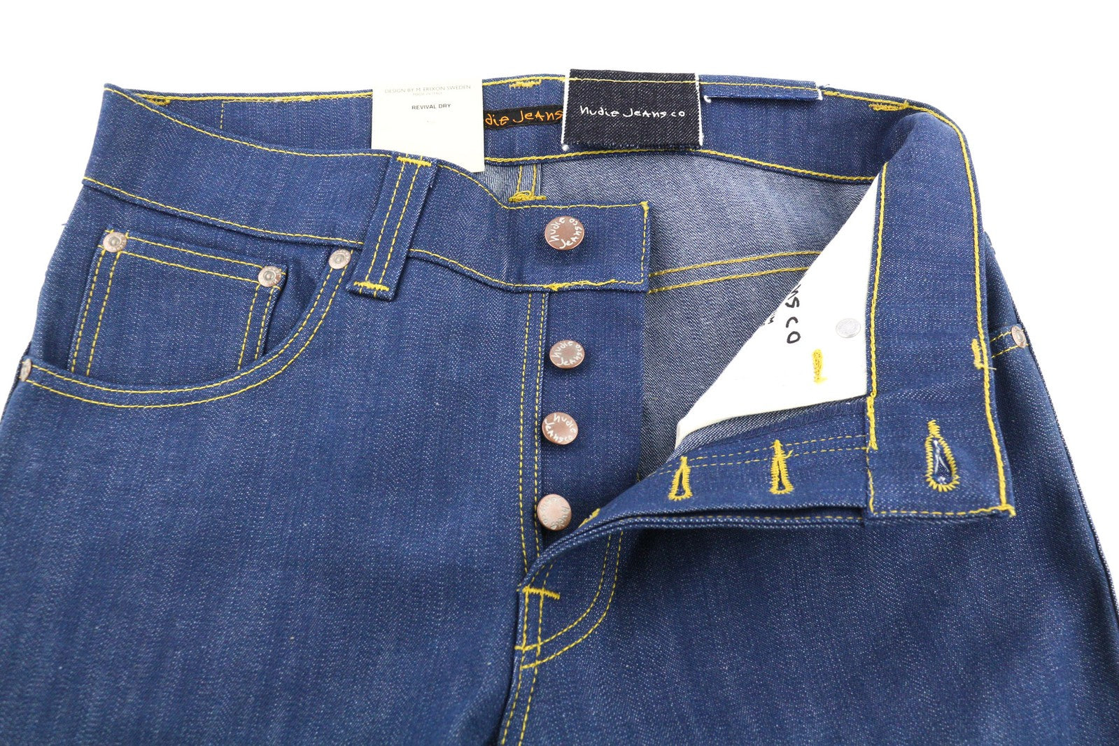 NUDIE Bootcut Barry Men Jeans W30/L34 Blue Revival Dry Button Fly Denim Logo