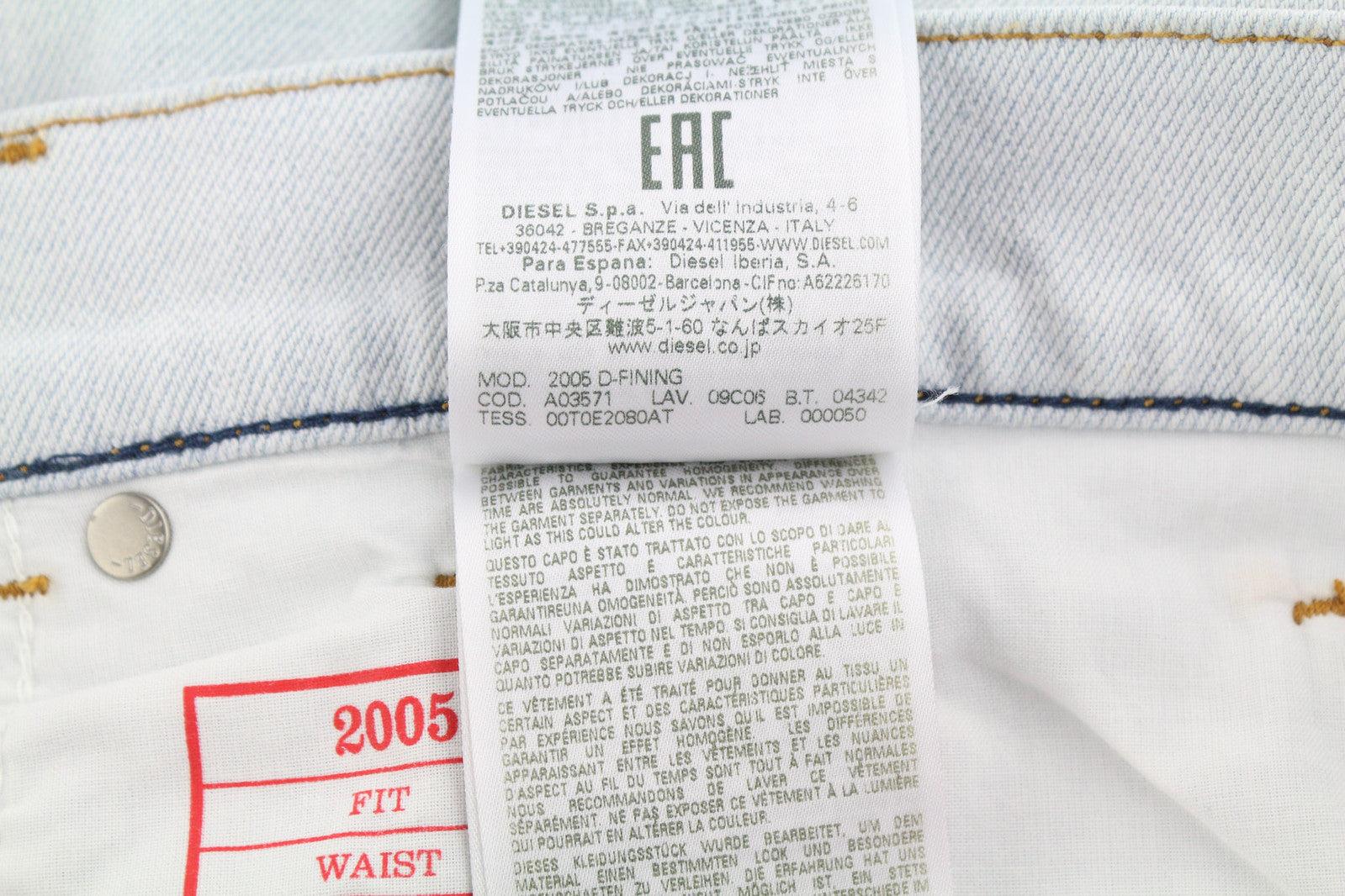 DIESEL 2005 D-Fining 09C06 Men Jeans W34/L32 Regular Fit Tapered Leg Mid Waist