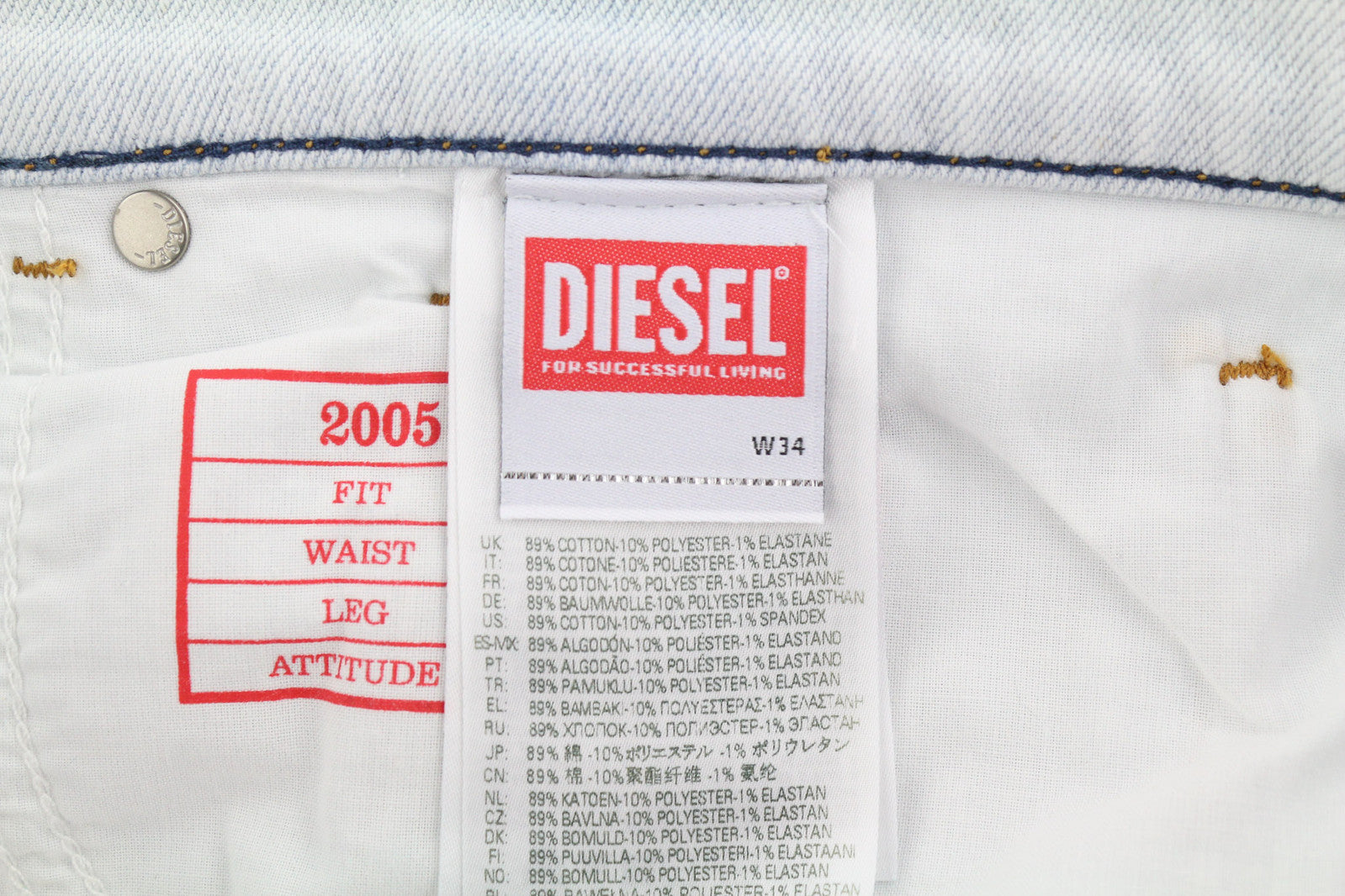 DIESEL 2005 D-Fining 09C06 Men Jeans W34/L32 Regular Fit Tapered Leg Mid Waist