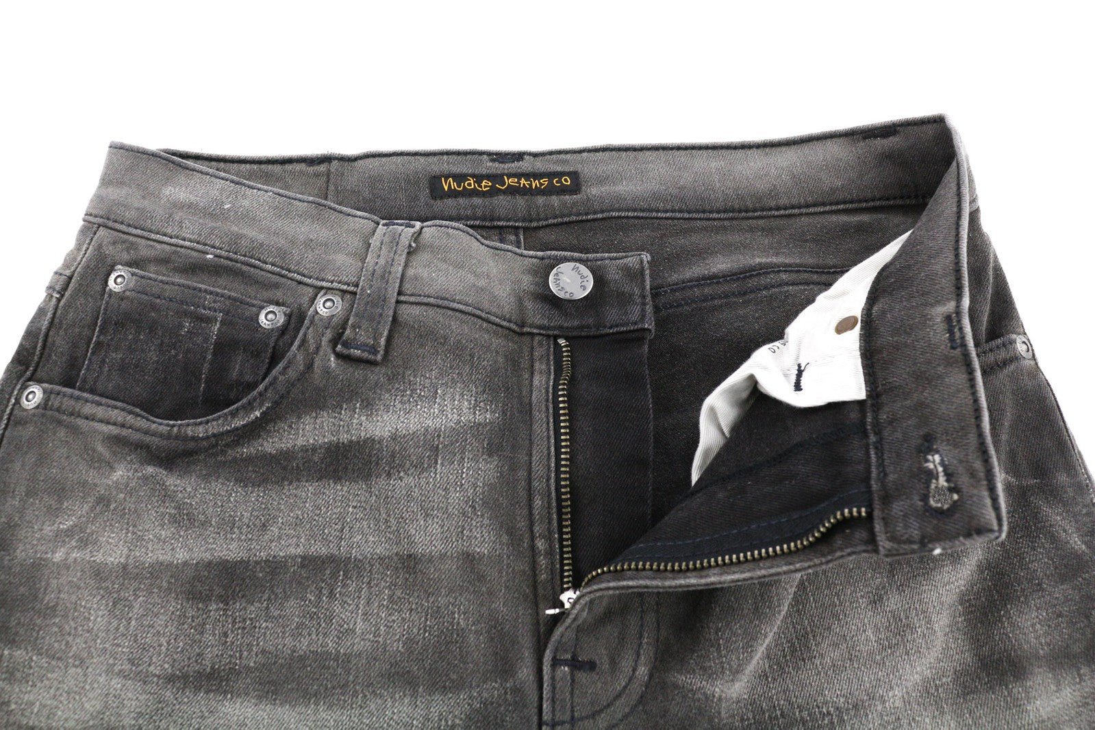 NUDIE Pipe Led Men Jeans W29/L32 Grey Marble Organic Skinny Washed Zip Fly Dark