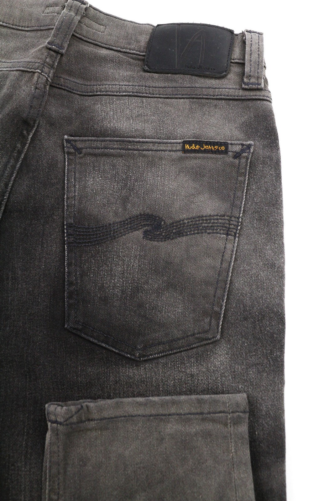 NUDIE Pipe Led Men Jeans W29/L32 Grey Marble Organic Skinny Washed Zip Fly Dark