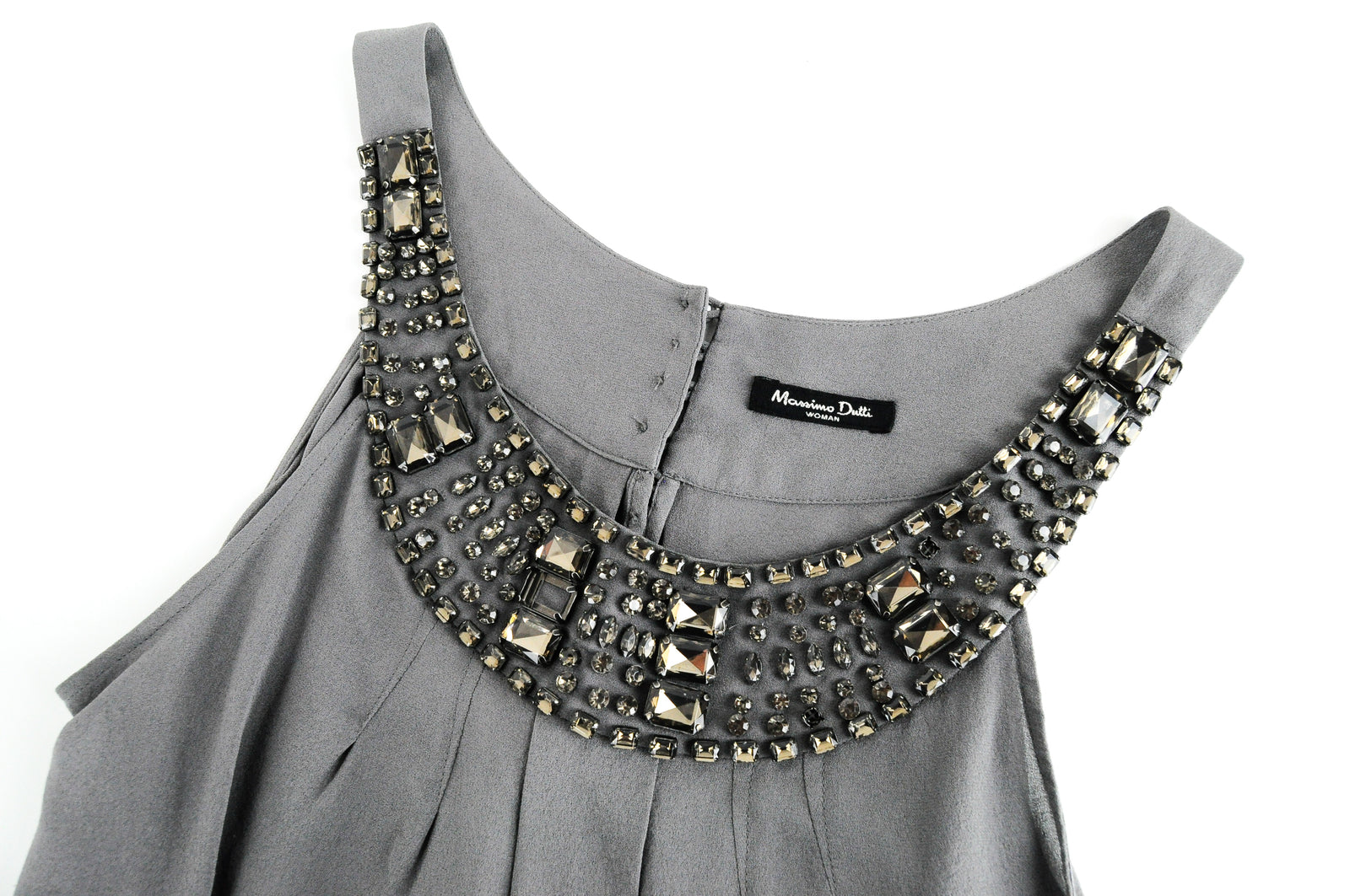 MASSIMO DUTTI Women Top S Sleeveless Round Neck Lightweight Pure Silk Gem Detail