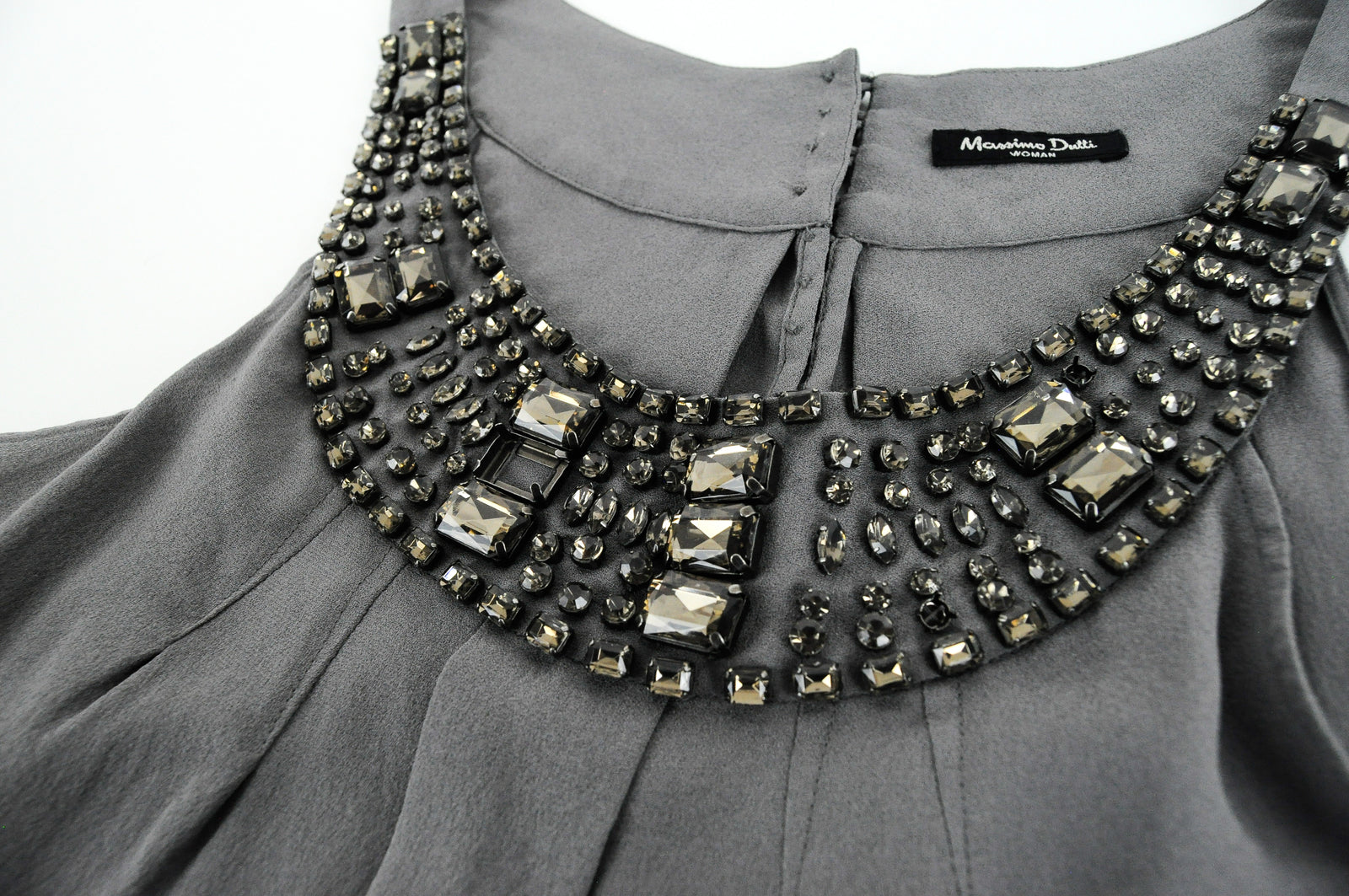 MASSIMO DUTTI Women Top S Sleeveless Round Neck Lightweight Pure Silk Gem Detail