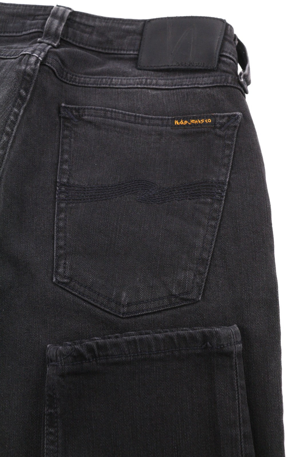 NUDIE Skinny Lin Men Jeans W30/L32 Used Black Organic Washed Zip Fly Logo Dark