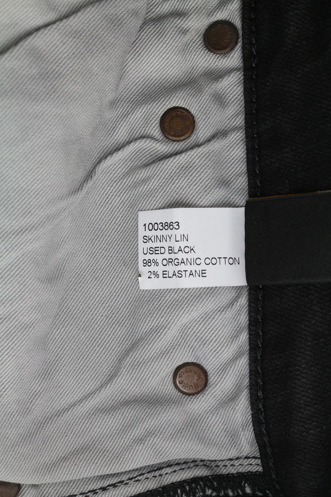 NUDIE Skinny Lin Men Jeans W30/L32 Used Black Organic Washed Zip Fly Logo Dark