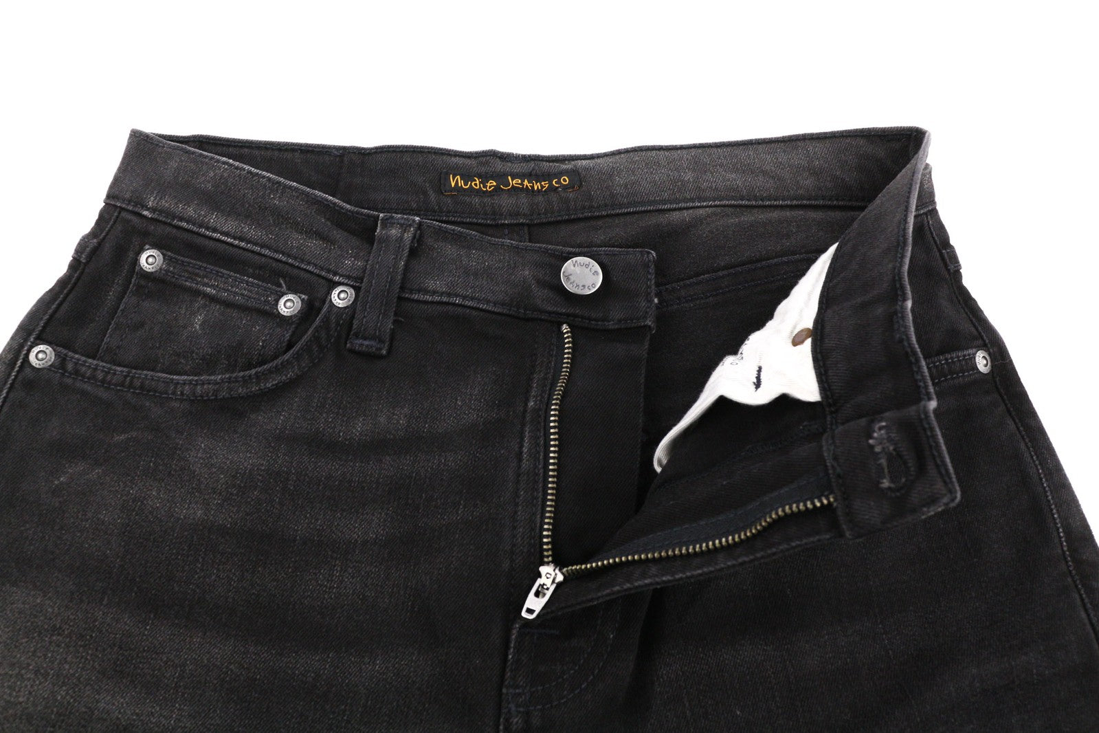 NUDIE Pipe Led Men Jeans W30/L30 Grey Marble Organic Skinny Washed Zip Fly Dark