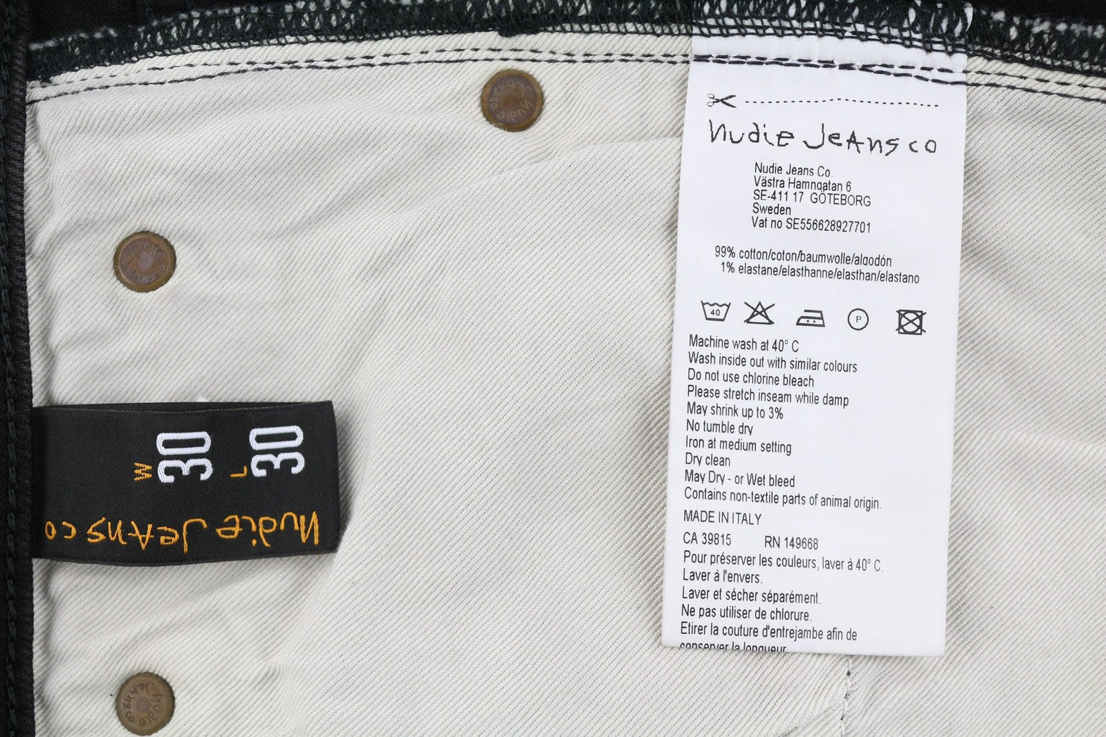 NUDIE Pipe Led Men Jeans W30/L30 Grey Marble Organic Skinny Washed Zip Fly Dark