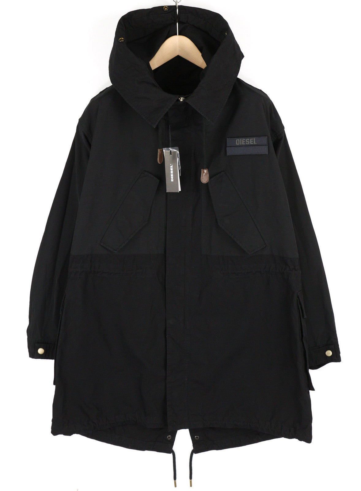 DIESEL W-Miles Men Jacket M Black Parka Hooded Zip Unlined Lightweight RRP€475