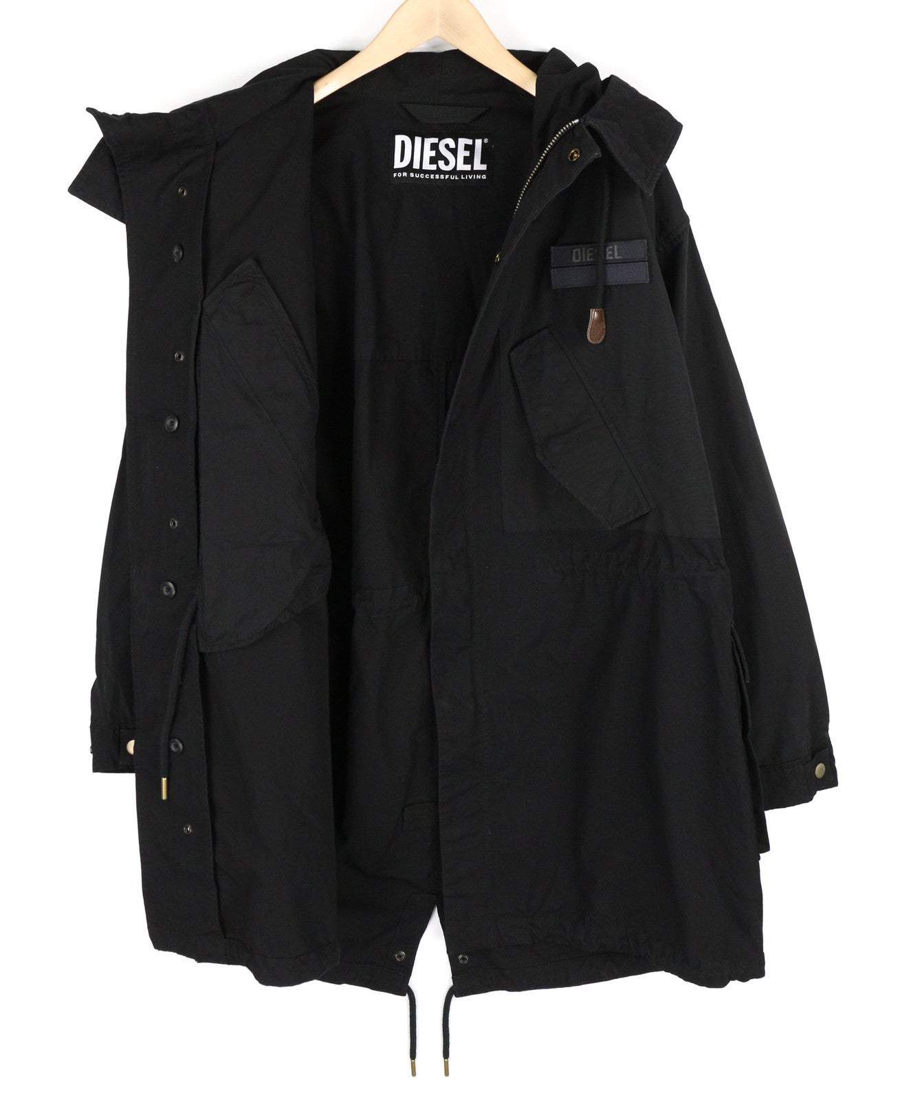DIESEL W-Miles Men Jacket M Black Parka Hooded Zip Unlined Lightweight RRP€475