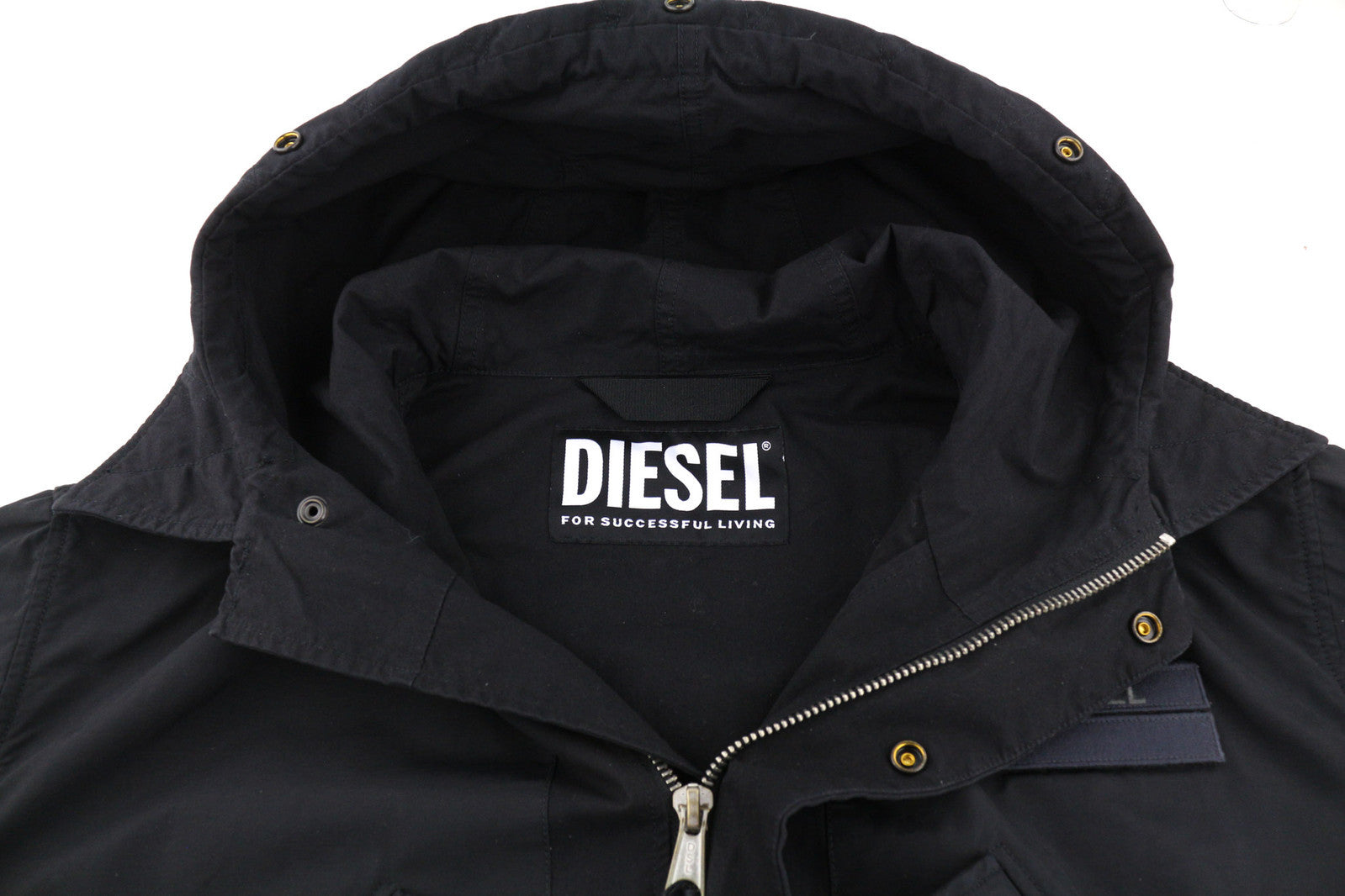 DIESEL W-Miles Men Jacket M Black Parka Hooded Zip Unlined Lightweight RRP€475