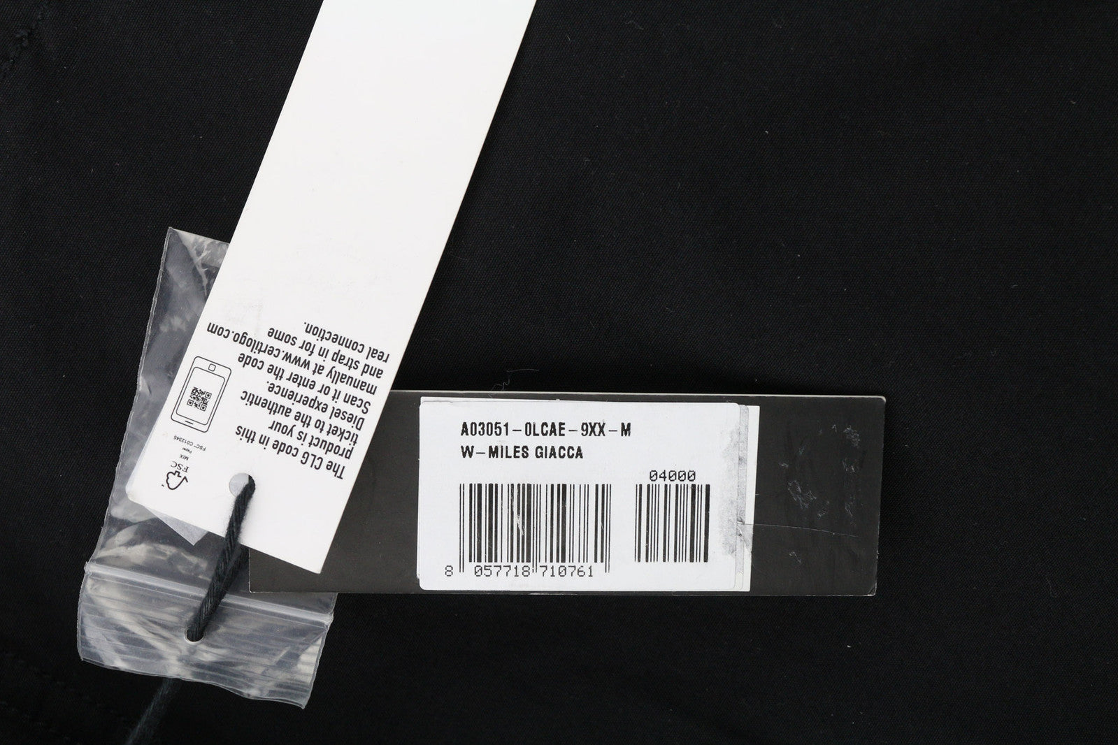 DIESEL W-Miles Men Jacket M Black Parka Hooded Zip Unlined Lightweight RRP€475