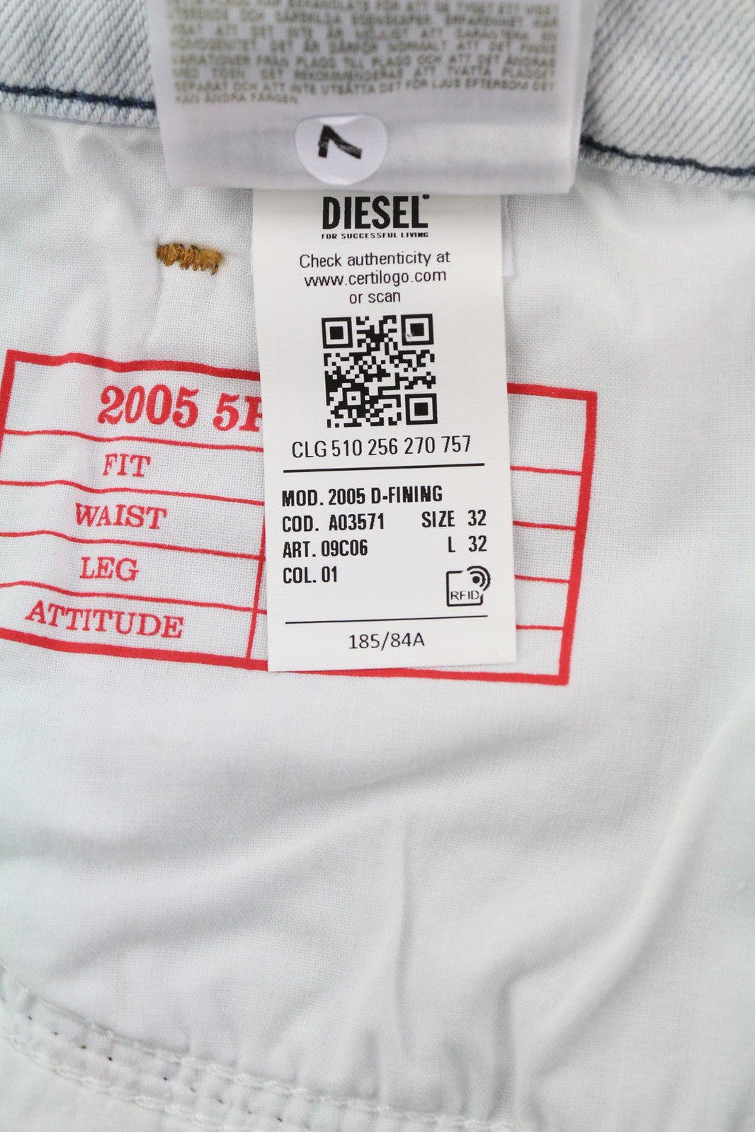 DIESEL 2005 D-Fining 09C06 Men Jeans W32/L32 Regular Fit Tapered Leg Mid Waist