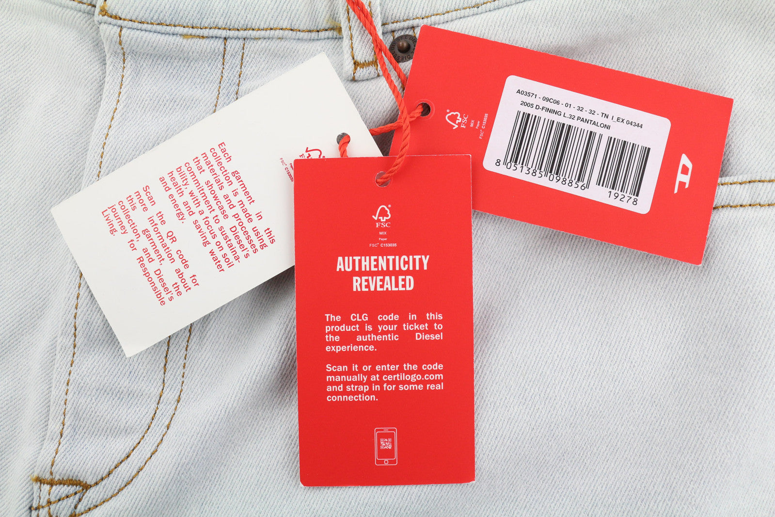 DIESEL 2005 D-Fining 09C06 Men Jeans W32/L32 Regular Fit Tapered Leg Mid Waist