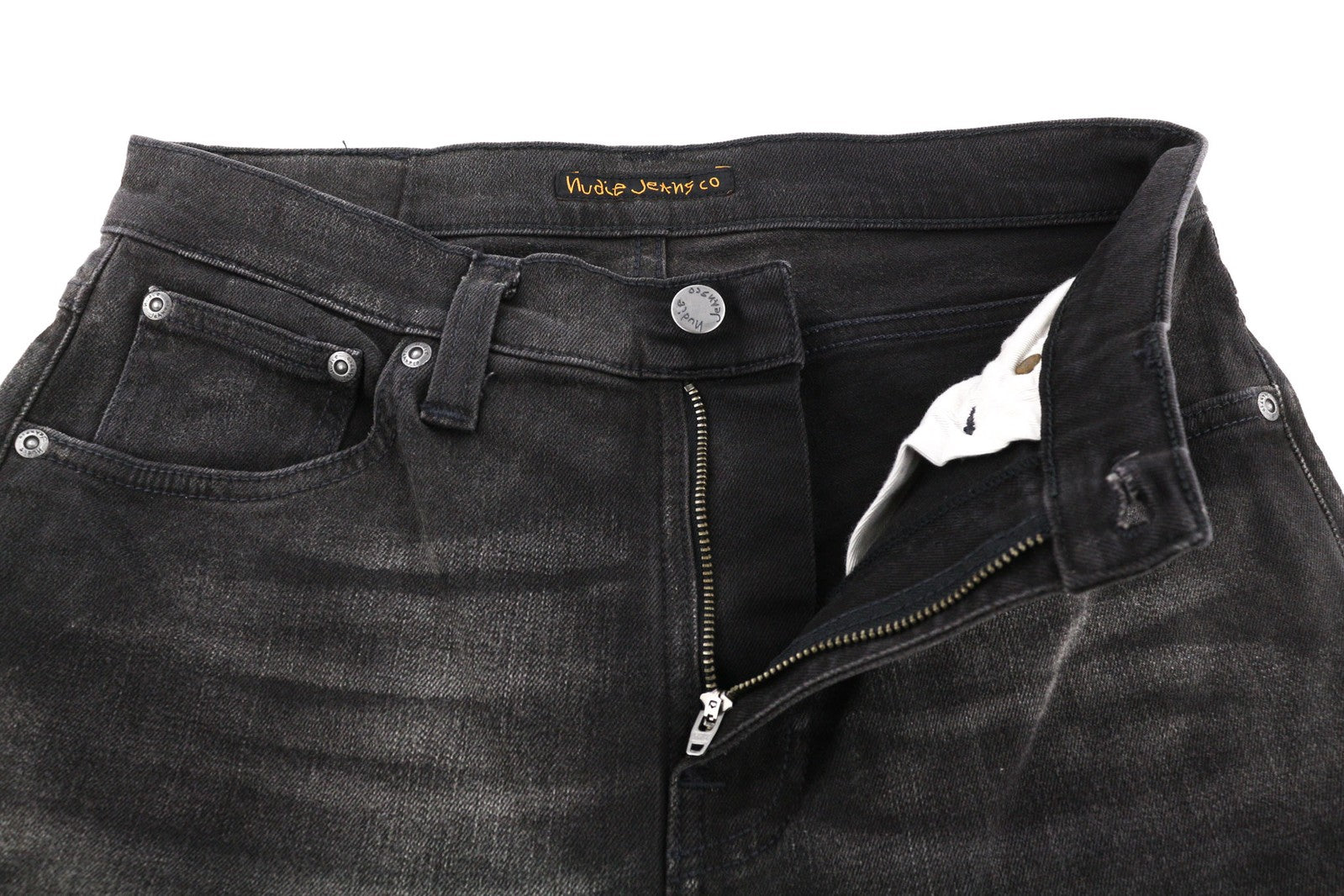 NUDIE Pipe Led Men Jeans W30/L32 Grey Marble Organic Skinny Fit Washed Zip Dark