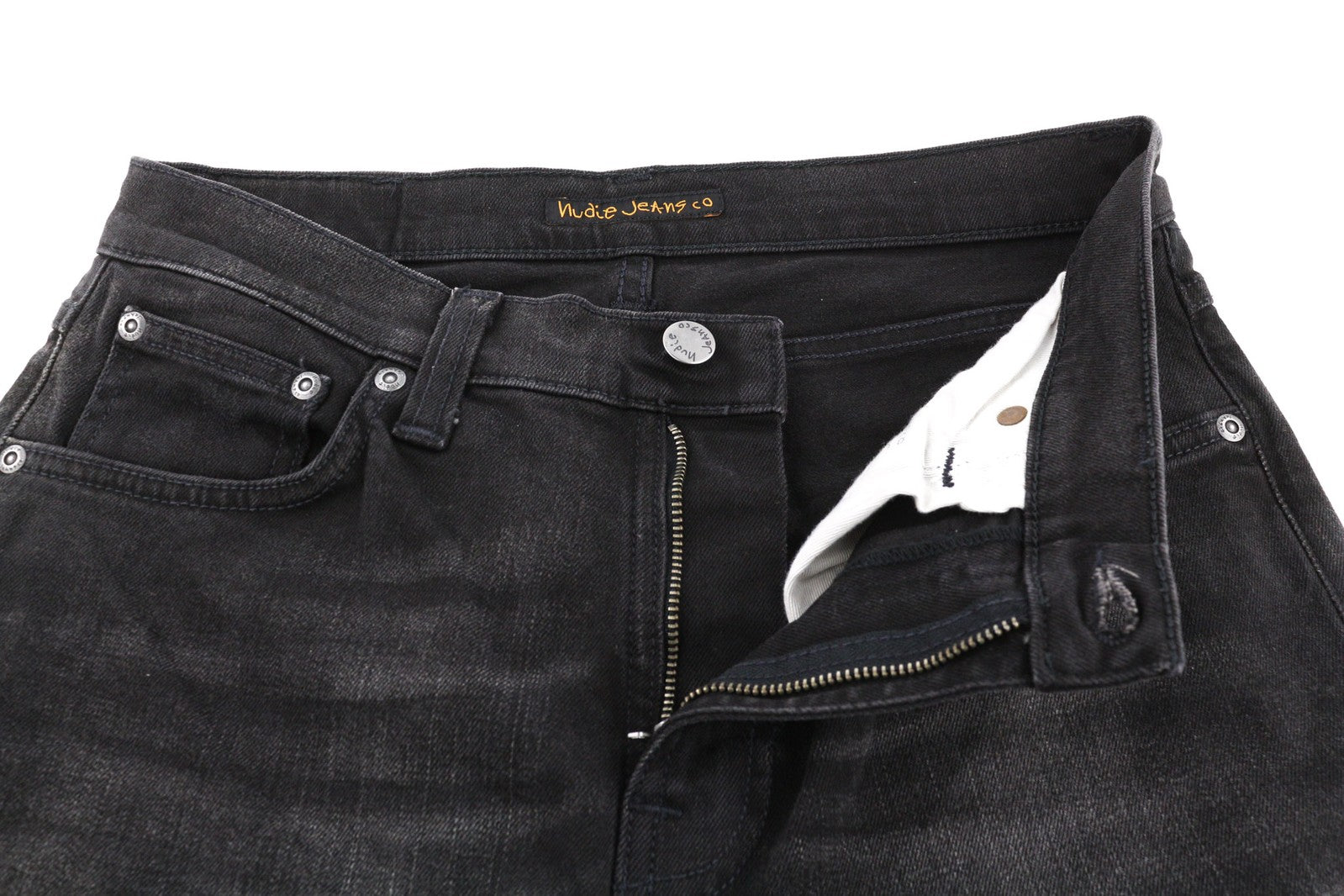 NUDIE Pipe Led Men Jeans W30/L32 Grey Marble Organic Skinny Fit Washed Zip Logo