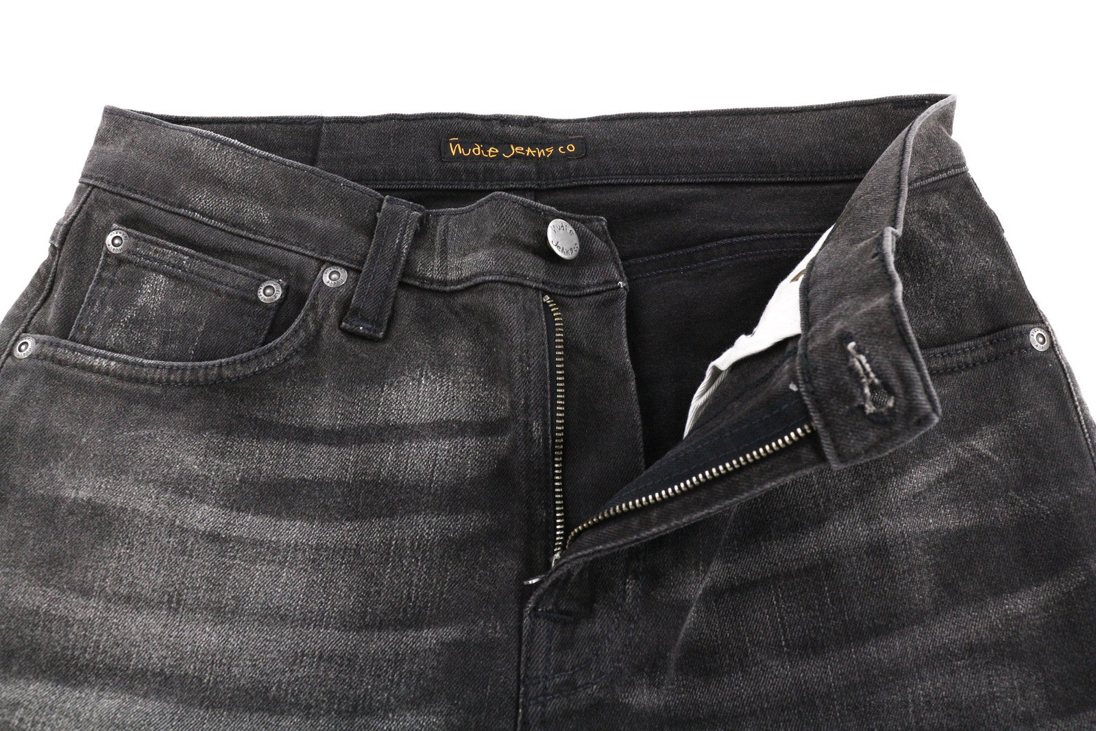 NUDIE Pipe Led Men Jeans W30/L32 Grey Marble Organic Skinny Fit Washed Zip Fly