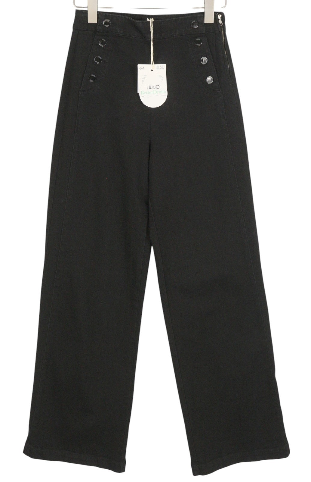 LIU JO Lungo Women Jeans W28 High Waist Wide Leg Zip Fly Denim Black Casual