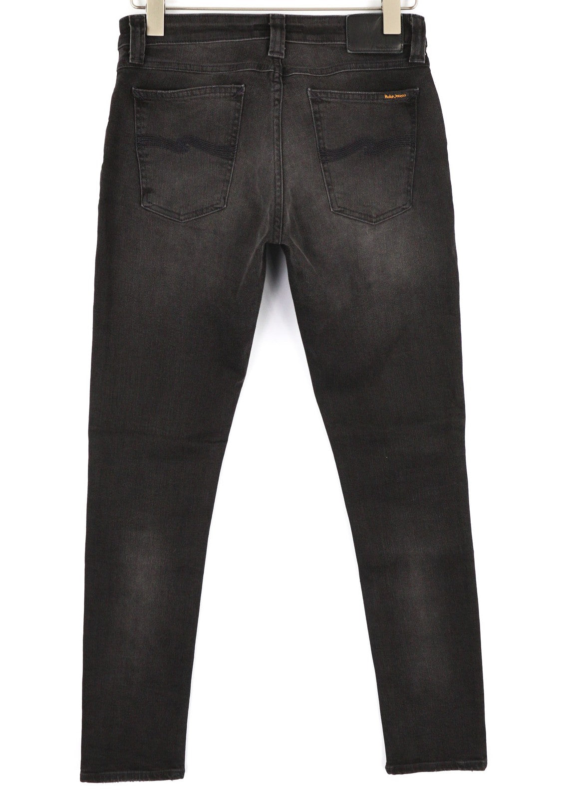 NUDIE Skinny Lin Men Jeans W30/L32 Used Black Organic Ripped Washed Zip Fly Logo