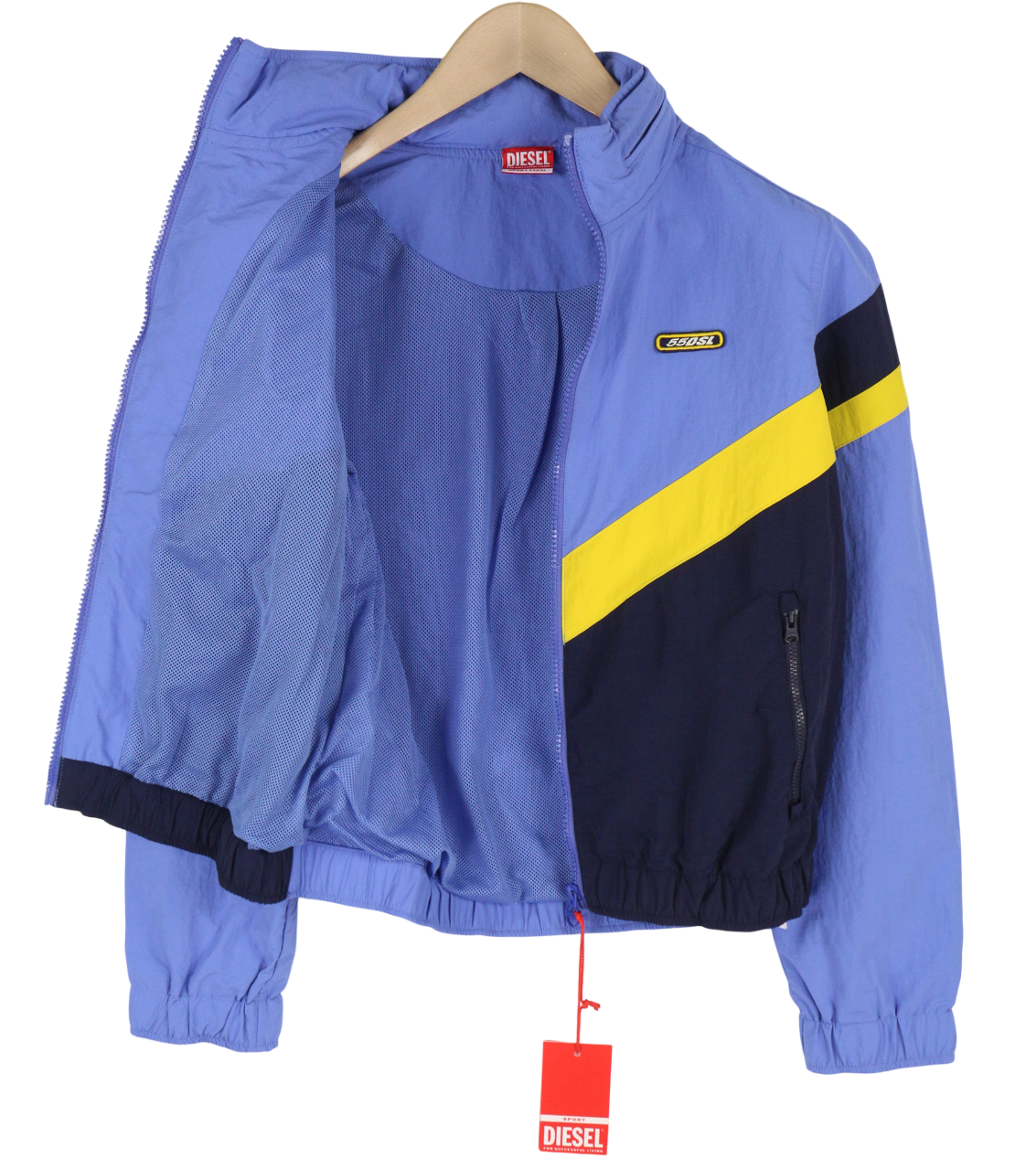 DIESEL Awwt-Swiftor-HT24 Women Jacket S Hidden Hood Mesh Lined Blue RRP195