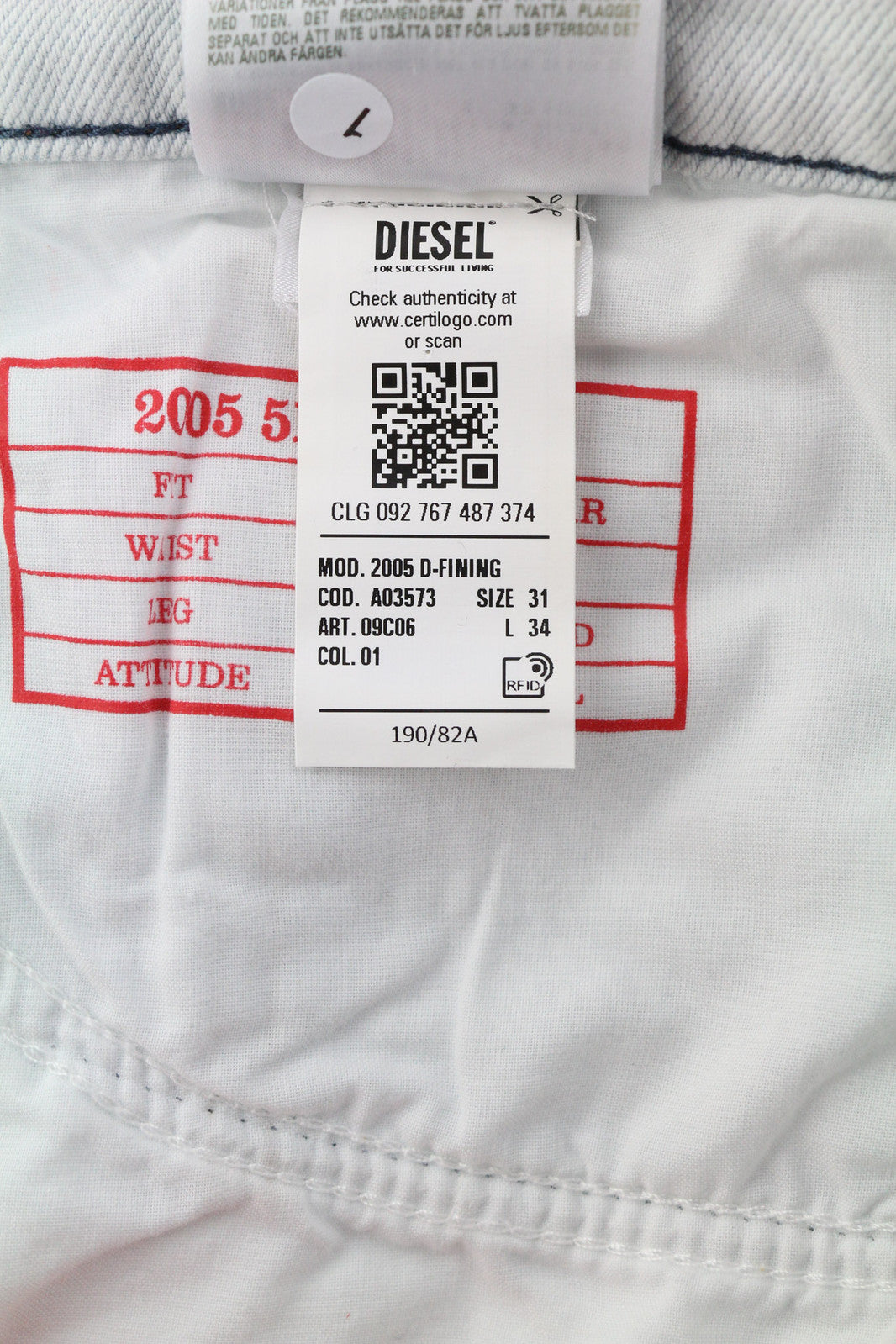 DIESEL 2005 D-Fining 09C06 Men Jeans W31/L34 Regular Fit Tapered Leg Mid Waist