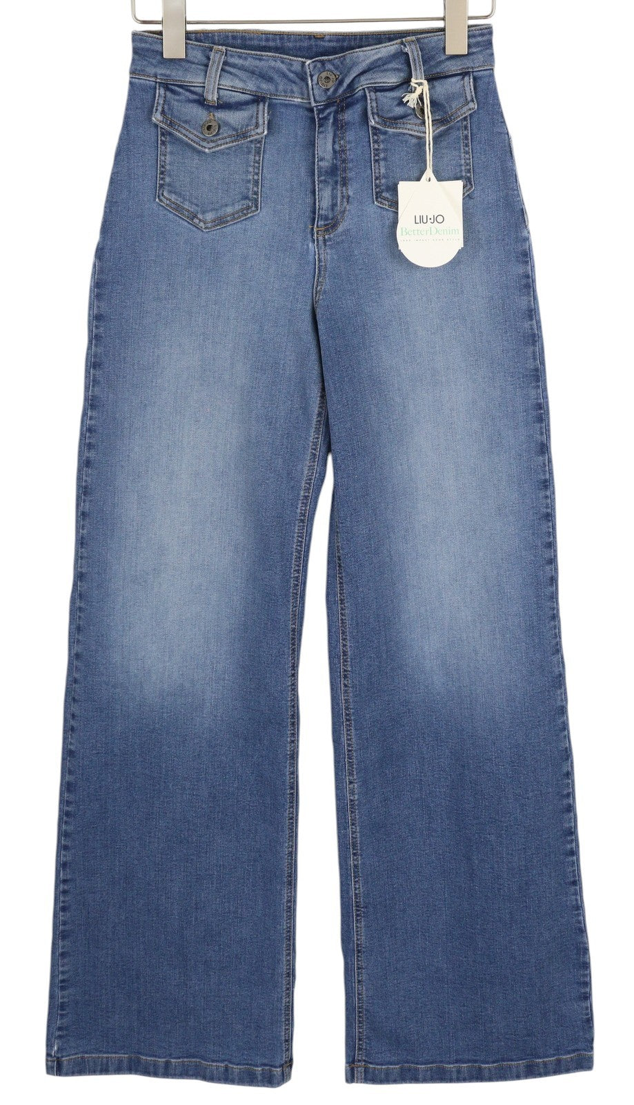 LIU JO Flare Pock Women Jeans W28 High Waist Wide Leg Washed Denim Blue Logo