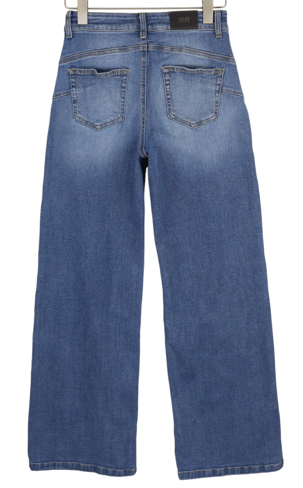 LIU JO Flare Pock Women Jeans W28 High Waist Wide Leg Washed Denim Blue Logo