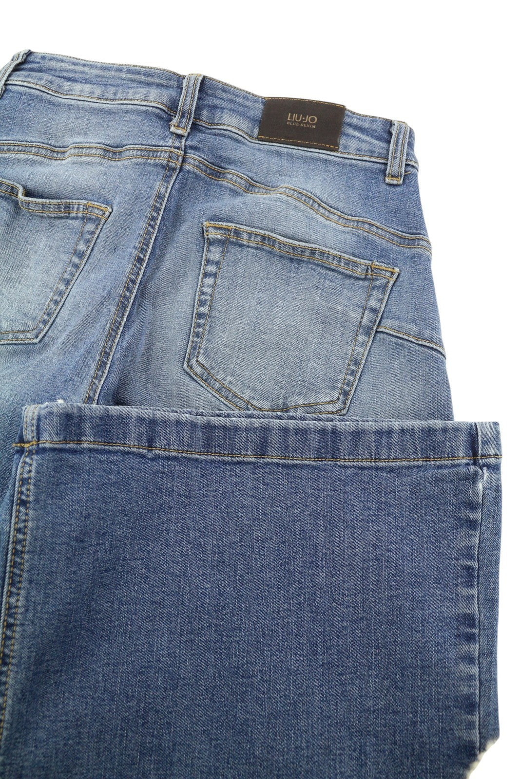 LIU JO Flare Pock Women Jeans W28 High Waist Wide Leg Washed Denim Blue Logo