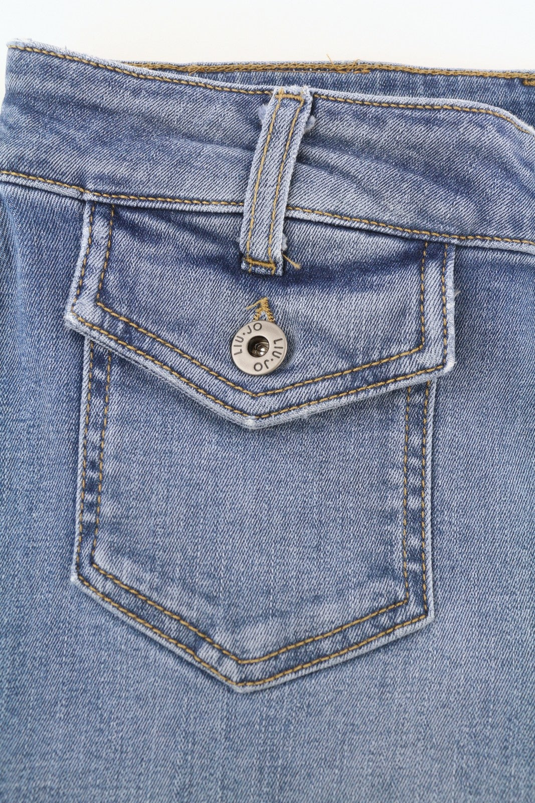 LIU JO Flare Pock Women Jeans W28 High Waist Wide Leg Washed Denim Blue Logo