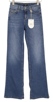 LIU JO Women Jeans W27 Denim Blue Washed Bootcut Fit Zip Fly Casual Pockets Logo
