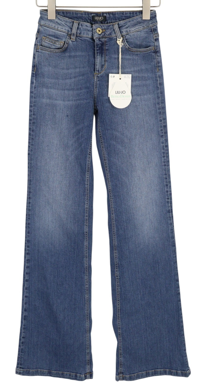 LIU JO Women Jeans W27 Denim Blue Washed Bootcut Fit Zip Fly Casual Pockets Logo