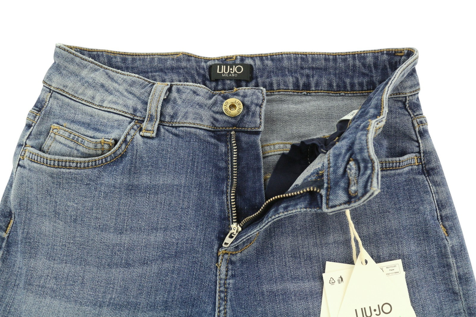 LIU JO Women Jeans W27 Denim Blue Washed Bootcut Fit Zip Fly Casual Pockets Logo