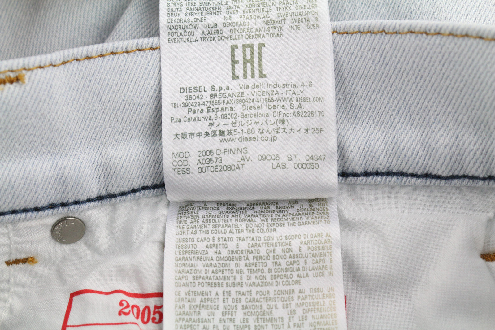 DIESEL 2005 D-Fining 09C06 Men Jeans W33/L34 Regular Fit Tapered Leg Mid Waist