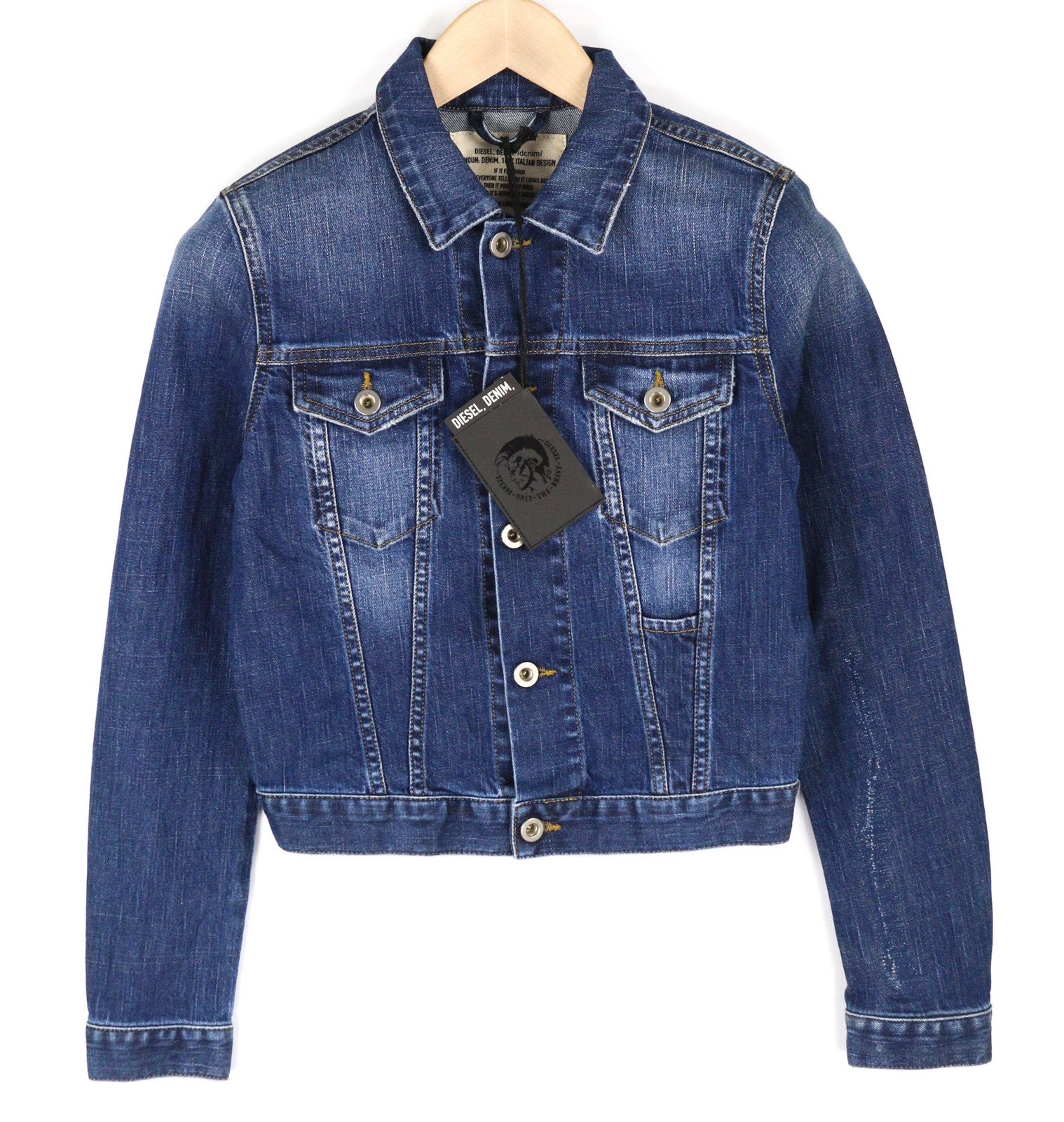 DIESEL De-Limmy Women Jacket XS Denim Blue Washed Buttoned  Neck Ripped
