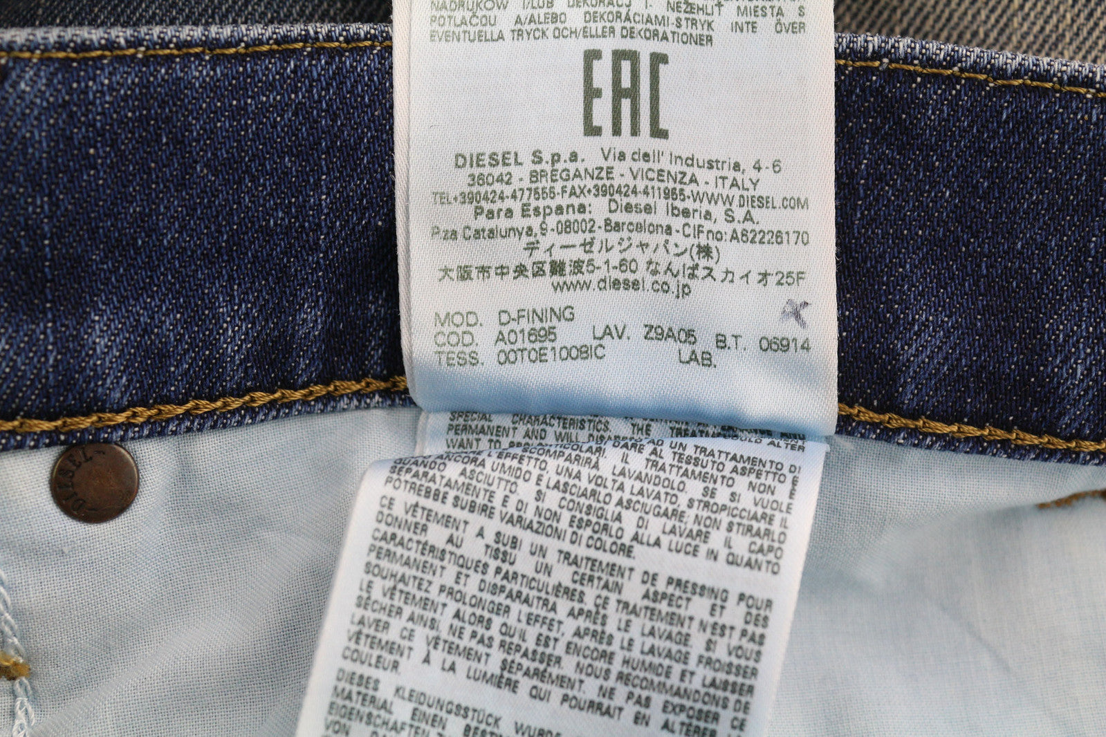 DIESEL D-Fining Z9A05 Men Jeans W33/L32 Tapered Fit Stretch Washed Blue RRP€225