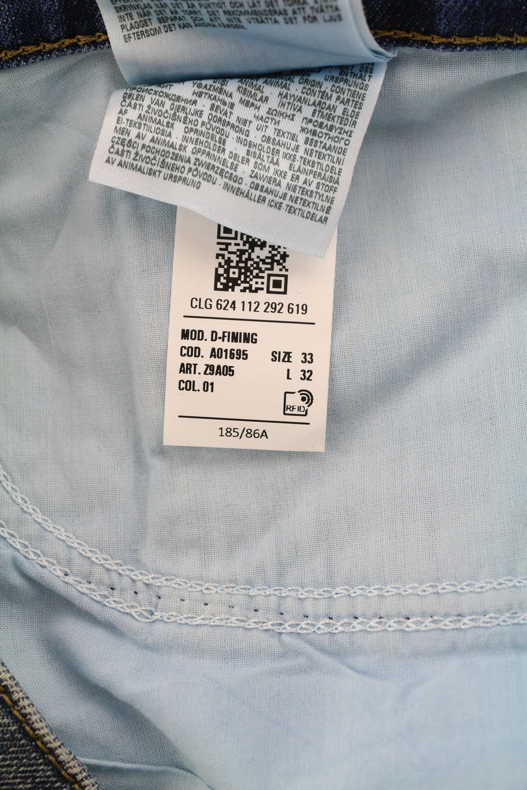 DIESEL D-Fining Z9A05 Men Jeans W33/L32 Tapered Fit Stretch Washed Blue RRP€225