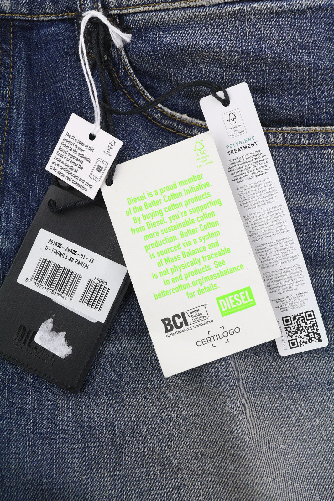 DIESEL D-Fining Z9A05 Men Jeans W33/L32 Tapered Fit Stretch Washed Blue RRP€225