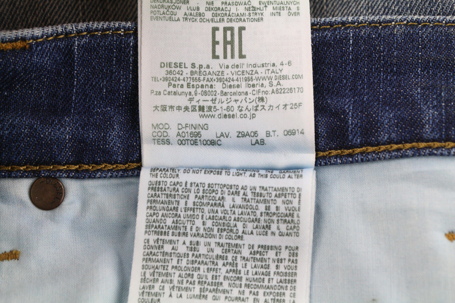 DIESEL D-Fining Z9A05 Men Jeans W30/L32 Tapered Fit Stretch Washed Blue RRP€225